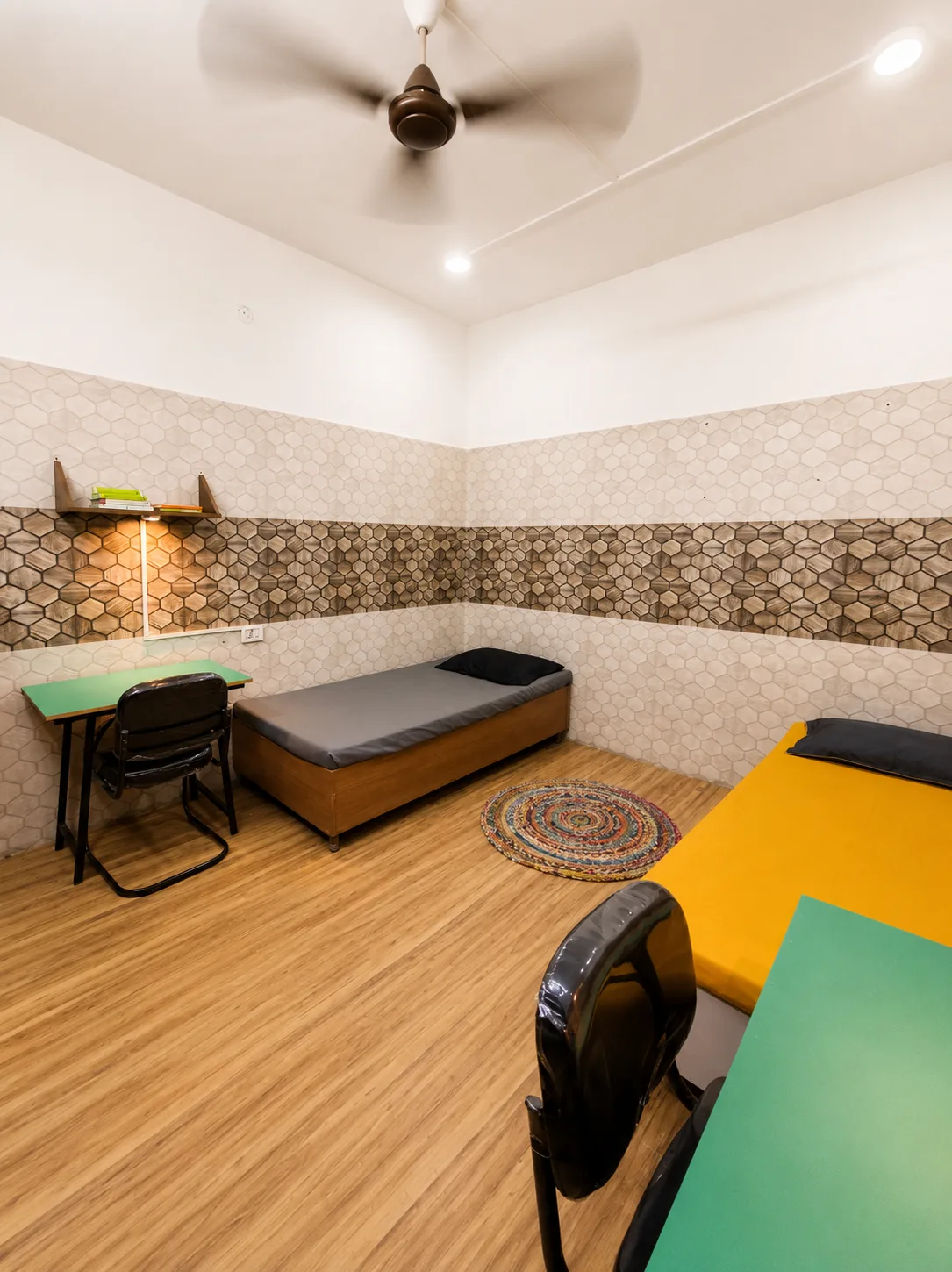 Two study desks in double sharing room at Duhomes boys PG Kamla Nagar